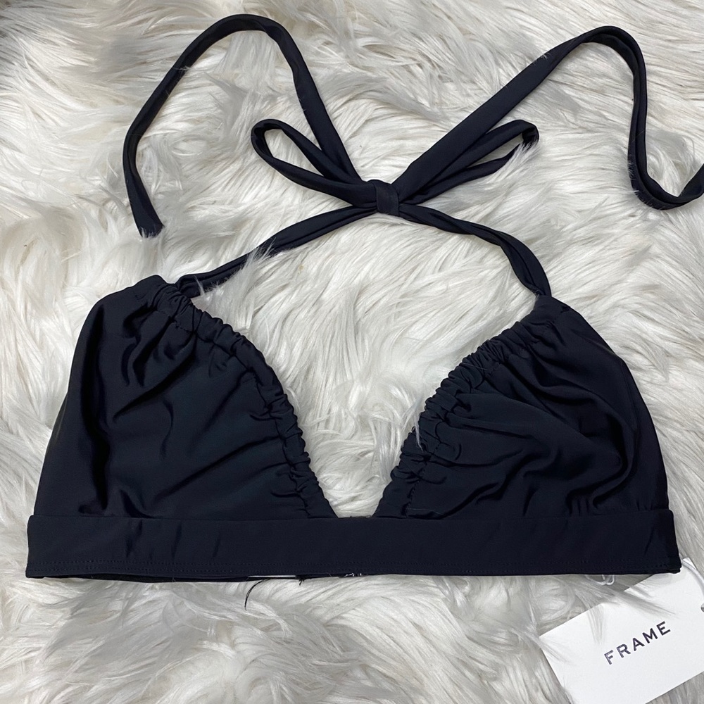 FRAME DENIM Synthetic Cinched Black Bikini Top
